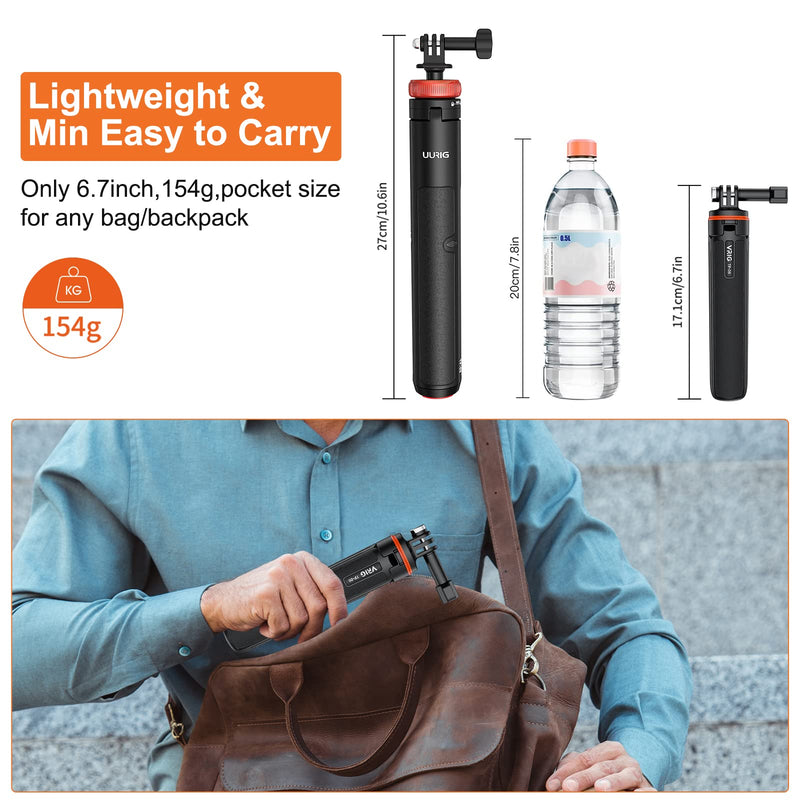 UURIG 20.1" Mini Extendable Gopro Tripod Portable Selfie Stick Tripod Camera Tripod for GoPro Max Hero 11 10 9 8 7 6 5 4 3 3+ 2 1 Session A0040