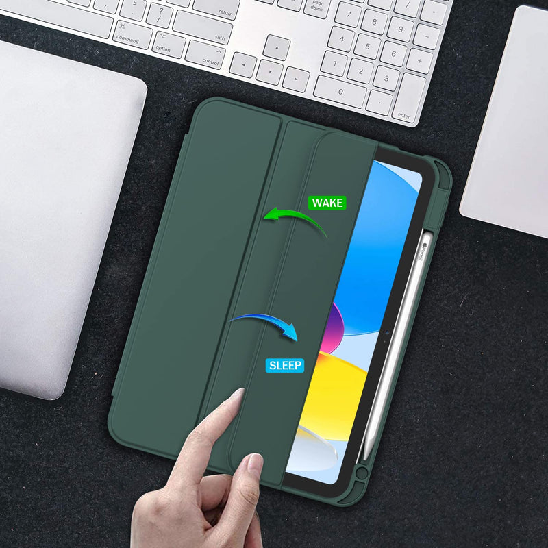 ZryXal New iPad 10th Generation Case 10.9 Inch 2022 with Pencil Holder, Smart iPad Case with Soft TPU Back [Support Auto Wake/Sleep] (New Midnight Green) New Midnight Green