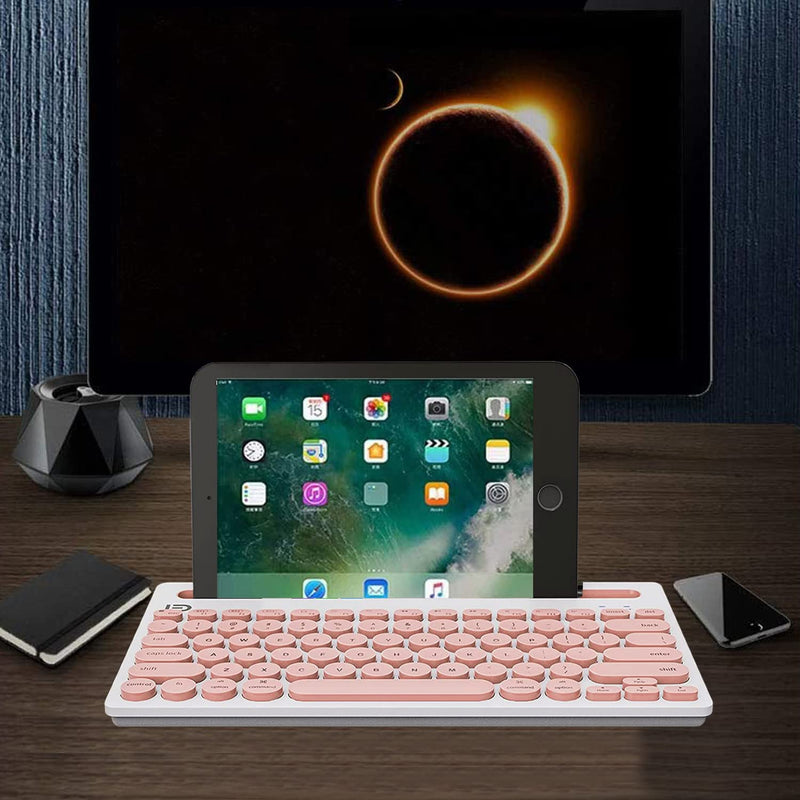 Wireless Keyboard, Attoe Dual Channel Multi-Device Universal Cute Wireless Bluetooth Keyboard Portable Slim with 20m Connection Distance for Tablet Smart Phone PC Windows Android iOS Mac (Pink)… Pink