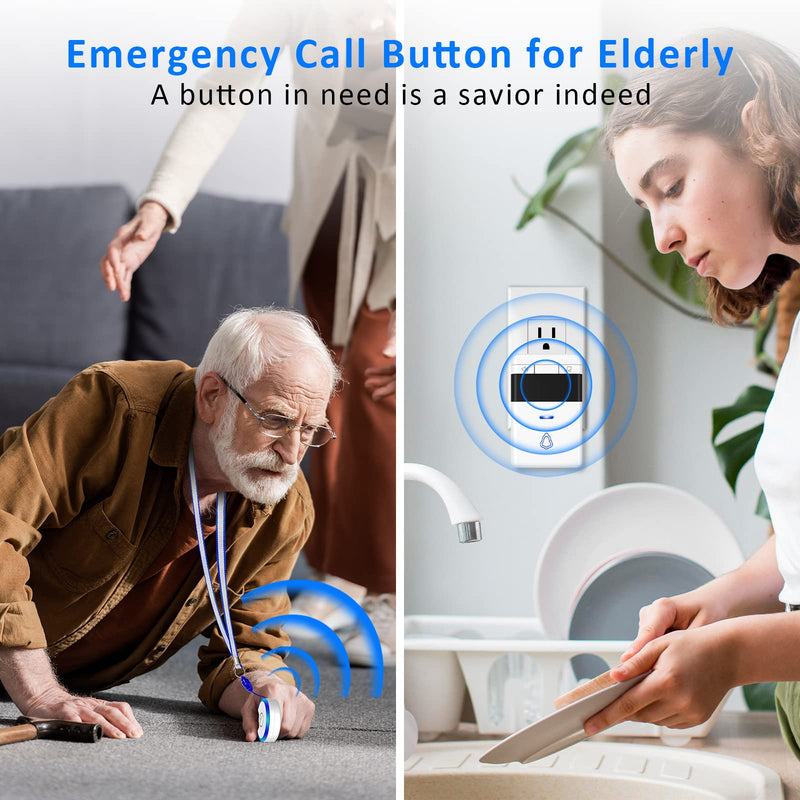 Wireless Caregiver Pager, Emergency Panic Call Button, Medical Alert Systems with 2-SOS Buttons and 2-Pagers for Seniors/Elderly at Home, 500+ ft Range Nurse Calling & Patient Assistance Alert 2 call buttons + 2 receivers