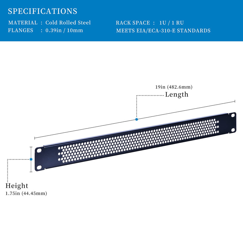 1U Blank Rack Mount Panel Spacer with Venting for 19in Server Rack Enclosure or Network Cabinet – 2 Pack, Black 1U