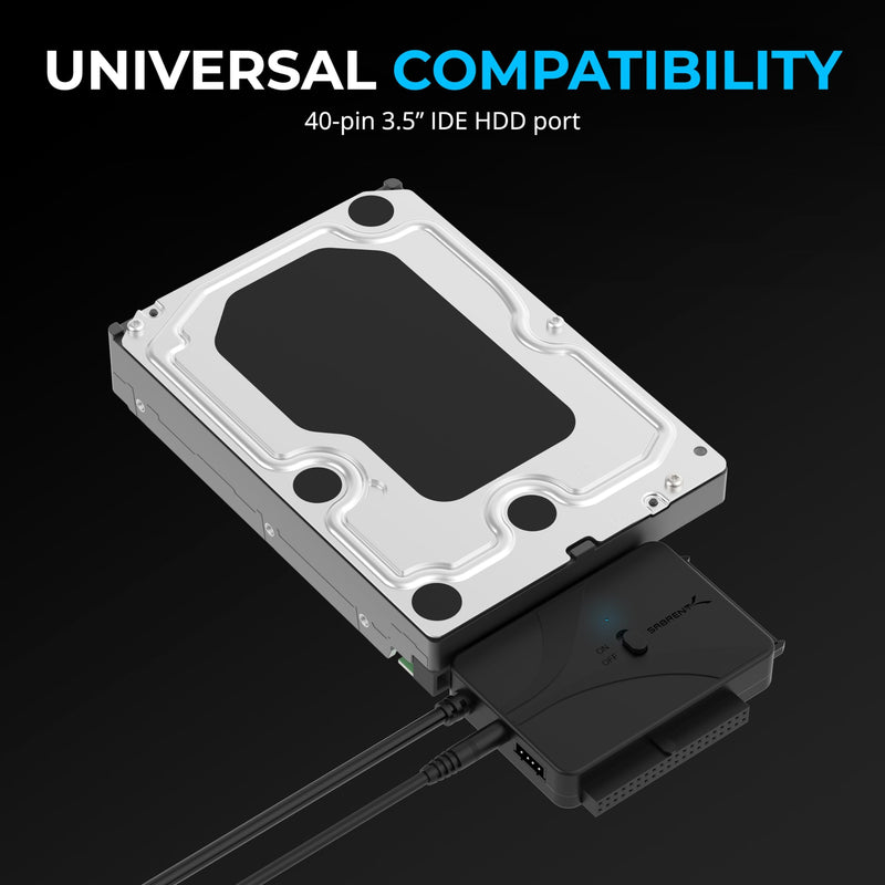 SABRENT USB-C to SATA/IDE Hard Drive Adapter, 2.5/3.5/5.25in (USB-DS12) | SSD/SATA/IDE converter; UL power supply; LED activity lights; up to 10TB support; hard drive reader Hard Drive Converter