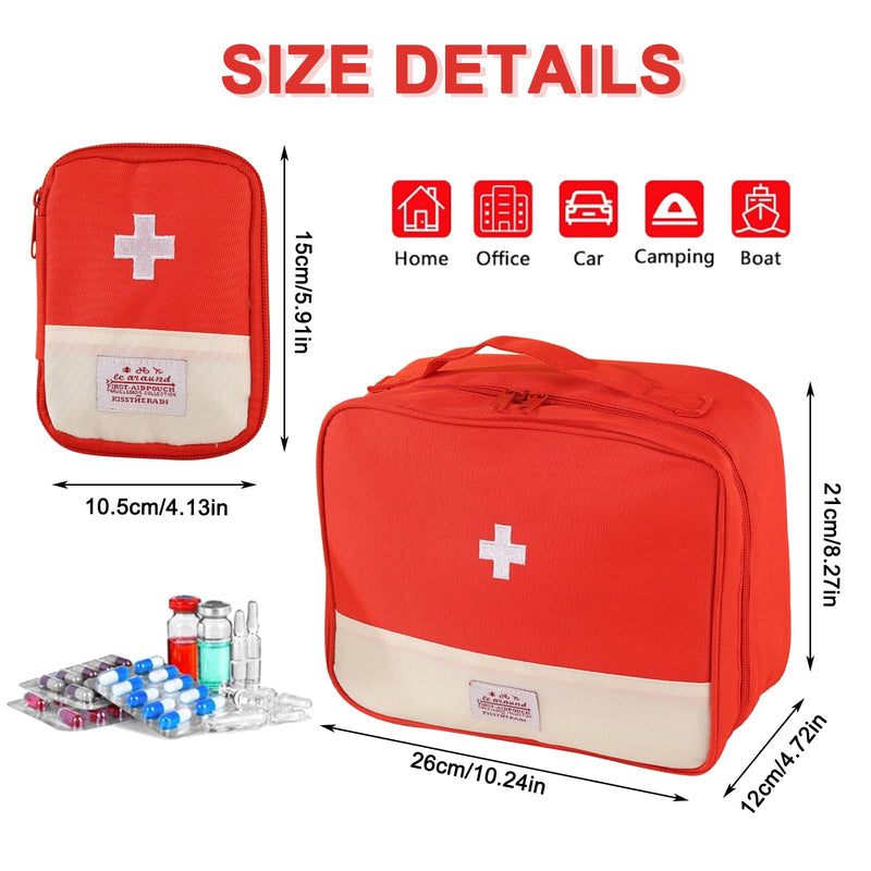 JDBlissful Medicine Bag, Travel Pharmacy Bag, Pack of 2, Large Capacity, Waterproof Emergency Bag, Empty First for Portable Medicine Bag for Home, Office, Portable Medical Bag - Red, Casual