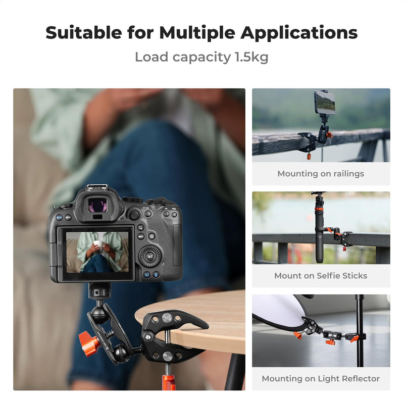 [AUSTRALIA] - K&F CONCEPT Double Super Clamp Camera Mount with 1/4" Threads Metal Clamp for Chair, Pole, Tripod, Desk, Flag, Umbrella, Motorcycle Mount 