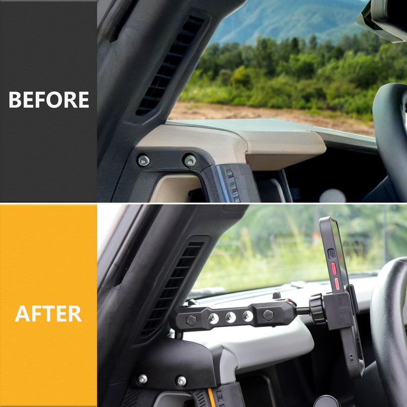 Dash Phone Mount Holder Driver Side Compatible with 2021 2022 2023 2024 2025 2026 Ford Bronco 2/4 Door Interior Accessories Dashboard Cell Phone Stand 360° Adjustable Aluminum Alloy