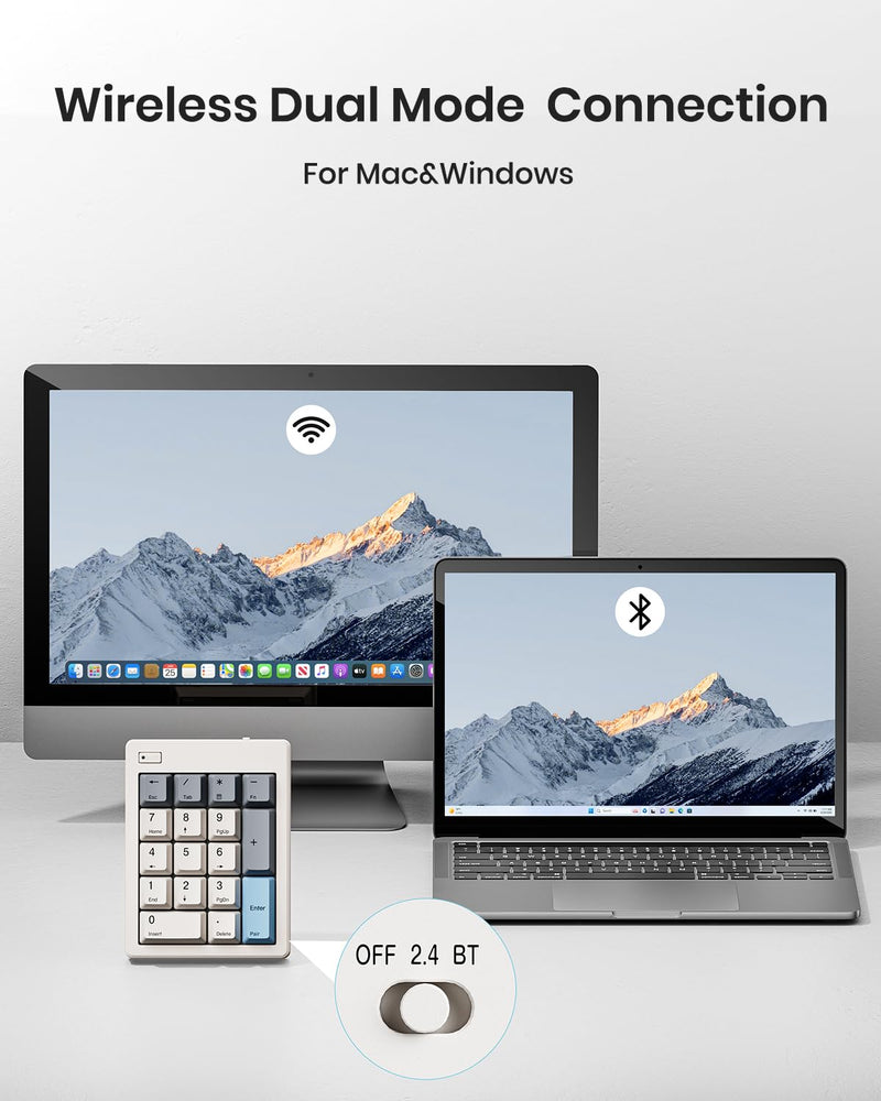 Kisnt FD17 Wireless Mechanical Numpad for Excel Financial Data Entry | Bluetooth 5.0 & 2.4G Dual Mode Connection, 17 keys Hot Swappable with PBT Keycaps, Ideal for Laptops PC Compact Keyboards Beige