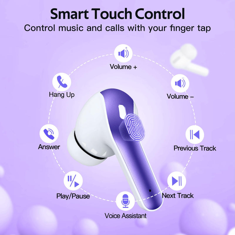 TAGRY 2 Sets X08 Forest Green and Phantom Purple Bluetooth Headphones True Wireless Earbuds 60H Playback Ear Buds with Wireless Charging Case in-Ear Earbuds with Mic
