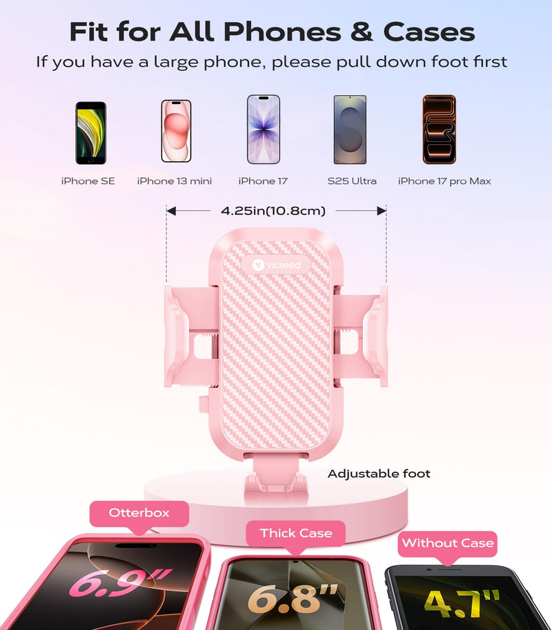 VICSEED Ultra Stable Pink Car Phone Holder Vent [Never Fall Off & Break] | Universal Vent Cell Phone Mount for Car Easy Clamp Automobile Cradle for iPhone 17 Pro Max 16 15 14 Car Accessories Women
