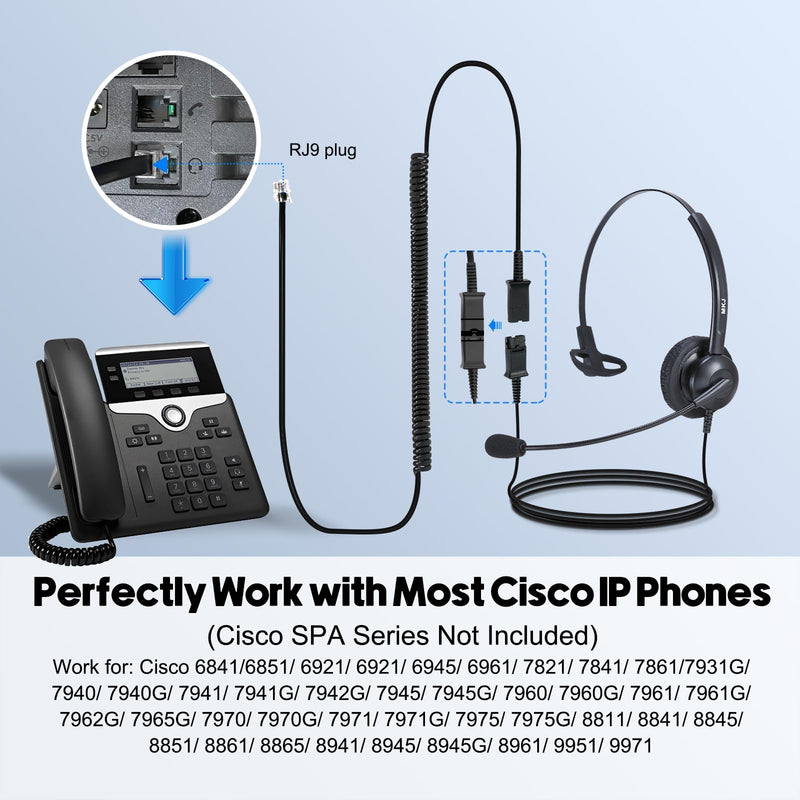 [AUSTRALIA] - MKJ Cisco Headset Noise Canceling Wired Headphones with Microphone Corded RJ9 Telephone Headset for Cisco Office Phones CP-7821 7940 7942G 7945G 7961G 7962G 7965G 7971G 7975G 8865 9951 Basic Mono Headset 