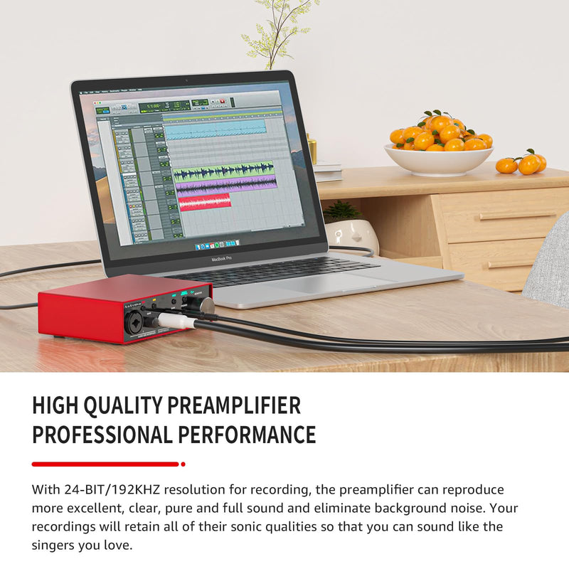 2023 La Ponva USB Audio Interface for Pc and Mac, 24Bit/192kHz High-Fidelity for Professional Recording, Podcasting, Streaming, with XLR/48V Phantom Power for MIC, Ultra-low Latency for Studio
