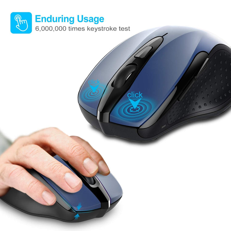 Wireless Mouse, TECKNET Pro 2.4G Ergonomic Wireless Optical Mouse with USB Nano Receiver for Laptop,PC,Computer,Chromebook,Notebook,6 Buttons,24 Months Battery Life, 2600 DPI, 5 Adjustment Levels Blue