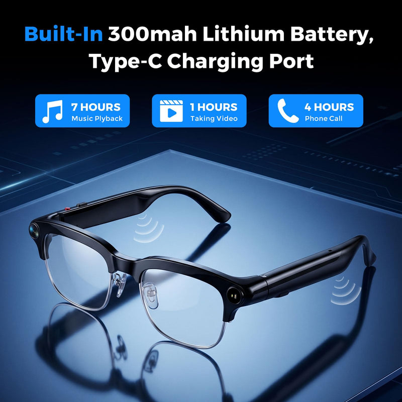 AI Smart Glasses with Camera and Bluetooth, 4K Recording Glasses Video and Audio, 8MP Smart Sunglasses with 3 Lenses, Real-Time Translation, AI Assistant, Open-Ear Music, Object Recognition Black