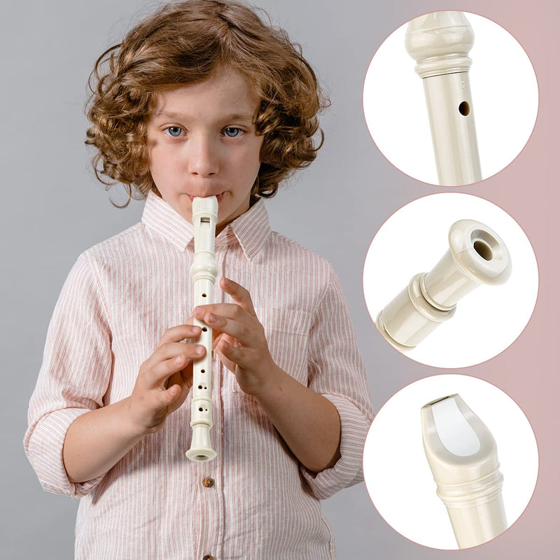 [AUSTRALIA] - Soprano Recorder C Key 8 Holes 3-Piece German style Baroque Fingering Recorder Instrument with Cleaning Rod and Storage Bag, for Beginners Kids students((2 Set Beige) 2 Set Beige 