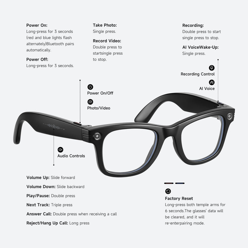 JASPIN AI Smart Glasses with Camera and Bluetooth - 4K EIS Anti Shake Video & Photo Capture,Real Time Translation,AI Assistant with ChatGPT,Object Recognition,One-Click Video Creation Gray+clear+photochromic