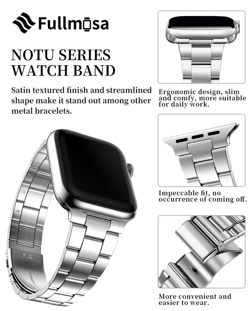 ullmosa Compatible Stainless Steel Apple Watch Band 44mm/45mm/42mm Golden with Case & Compatible Metal No tool needed Apple Watch Band with Case 44mm/45mm/42mm,Silver