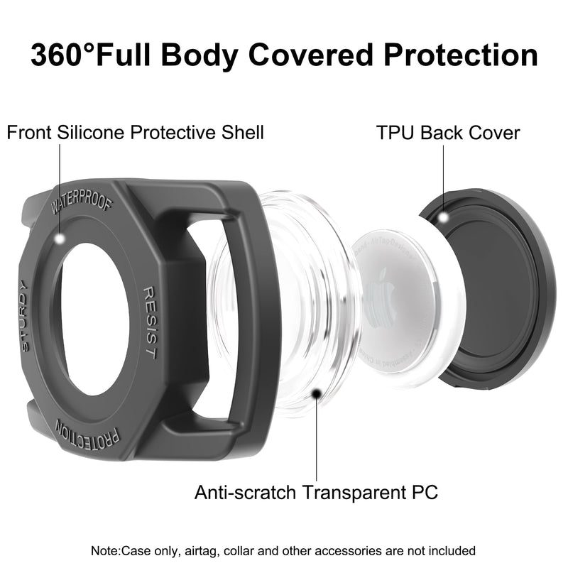 SANKALA Waterproof Airtag Collar Holder, [1 Pack] Silicone Full Body Covered Anti-Lost Apple Air Tag Case for Pet Collar Backpack 1 Pack