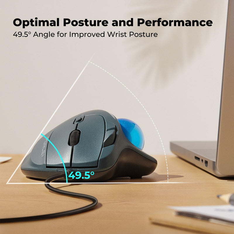 Wired Trackball Mouse with RGB Lighting, Ergonomic Thumb Control to Reduce Muscle Strain, 5 Adjustable DPI, Dual USB-C & USB-A Connectivity, Compatible with PC, Laptop, Mac, Windows-Blue A-Blue