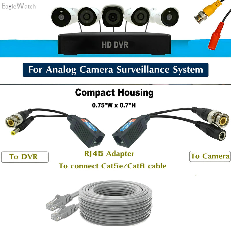 Ultra-Compact Video Balun 8-Pack | 4 Pairs Passive BNC to RJ45 Adapter | Power-Included CAT5 Converter | Enhanced 1080P-8MP Analog Surveillance Camera Ethernet Transceiver