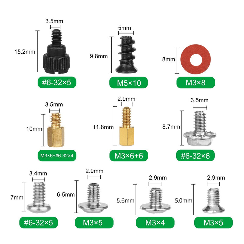 350PCS Computer Screws Assortment Kit, 6-32 Male to M3 Female Black Carbon Steel Motherboard Standoffs Screws and 350PCS Computer Screws Assortment, 6-32 Male to M3 Female Carbon Steel Nickel Plated