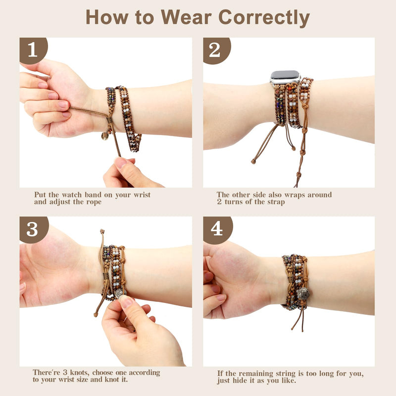 JR.DM Boho Beaded Watch Bands Resin Stretchy Watch Band Bundle Compatible with Apple Watch Band 38mm 40mm 41mm 42mm 44mm 45mm 49mm for Women for iWatch Series 9/8/7/6/5/4/3/2/1/SE/Ultra(No Case)