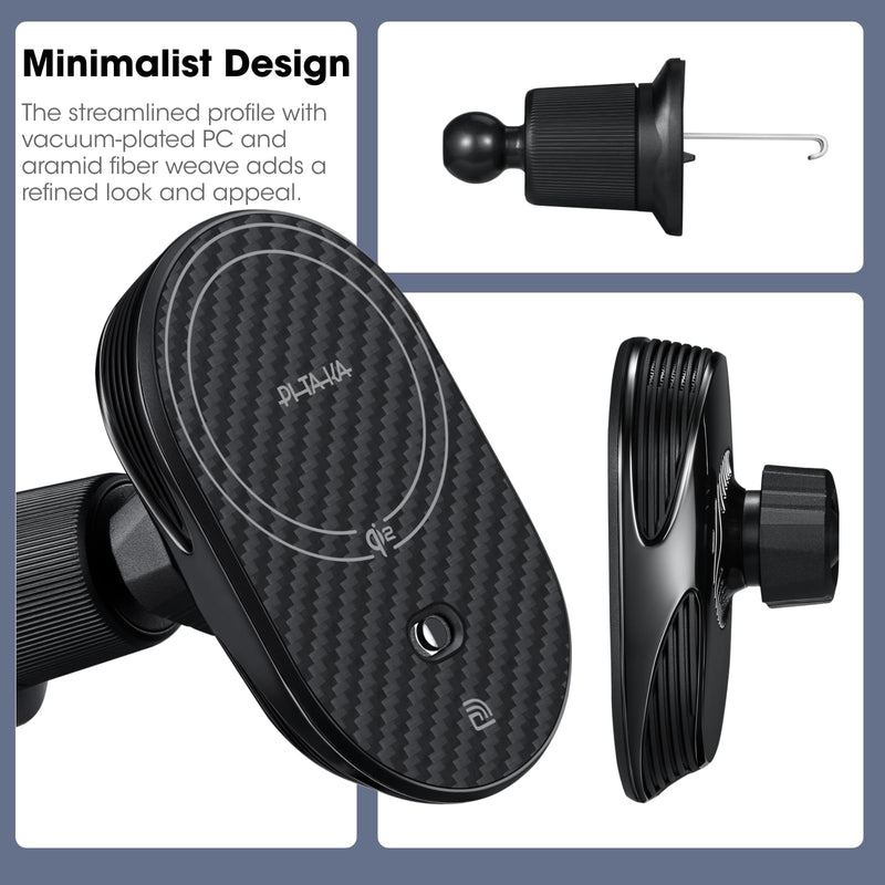 pitaka for Qi2 MagSafe Car Mount Charger with NFC Feature, 360° Rotation | 15W Magnetic Car Phone Holder, Compaitble with MagSafe and iPhone 17/16/15/14/13 Series, Air Vent Black - With NFC Feature