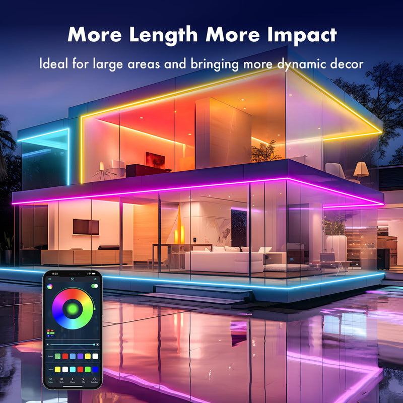 Neon Rope Lights, 16.4FT RGB LED Strip Lights App Control,IR Remote,Music Syncing,Outdoor IP67 Waterproof,Flexible DIY Design for Bedroom,Living,Gaming,Party Decoration