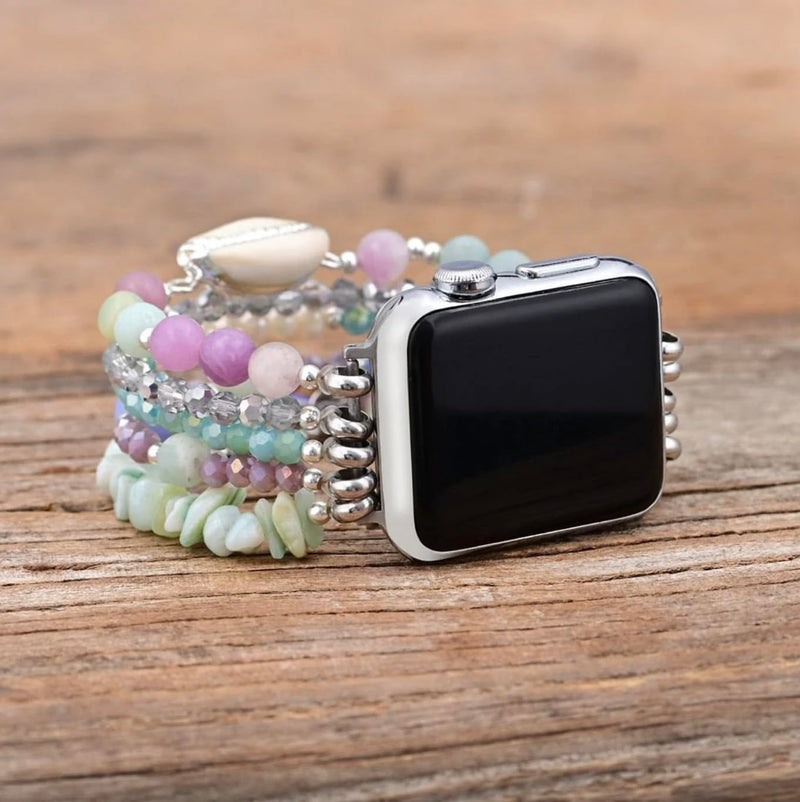 Cape Diablo Handmade Gemstone Watch Band for Women Compatible with Apple Watch 38mm 40mm 41mm 42mm 44mm 45mm, Boho Stretchable Strap Fits for iWatch Series 11/10/9/8/7/6/5/4/3/2/1 SE 3/2/1 Large - Fits 6.5-7.0 inch wrists Seaside Dreams