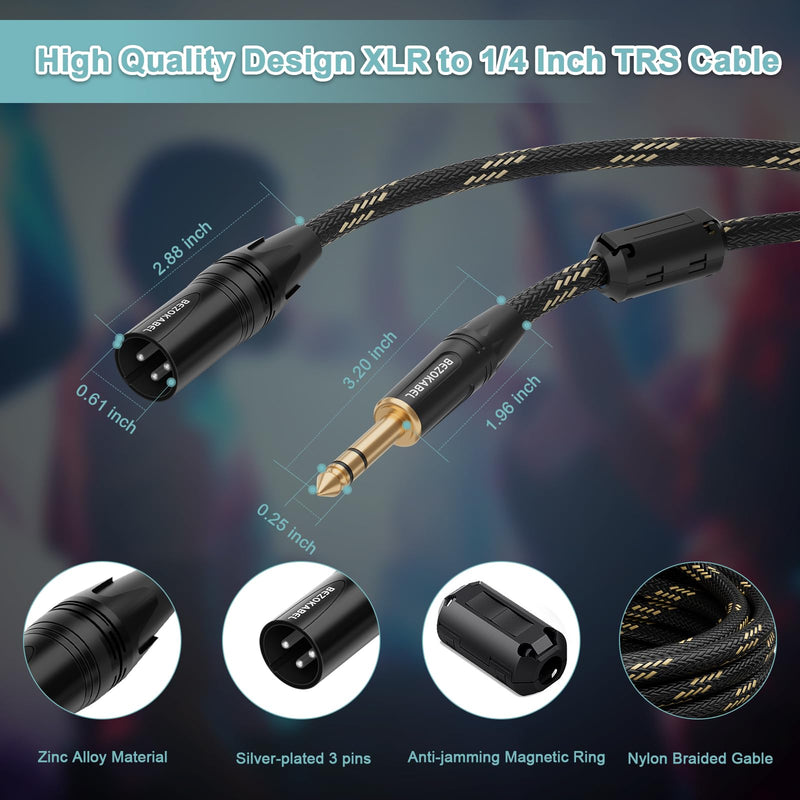 XLR to 1/4 inch(6.35mm), XLR Male to 1/4 Male 15ft 2packs, trs to xlr Cable, Quarter Inch to XLR Microphone Cable Nylon Braided 15ft 2Pack XLR Male to 6.35