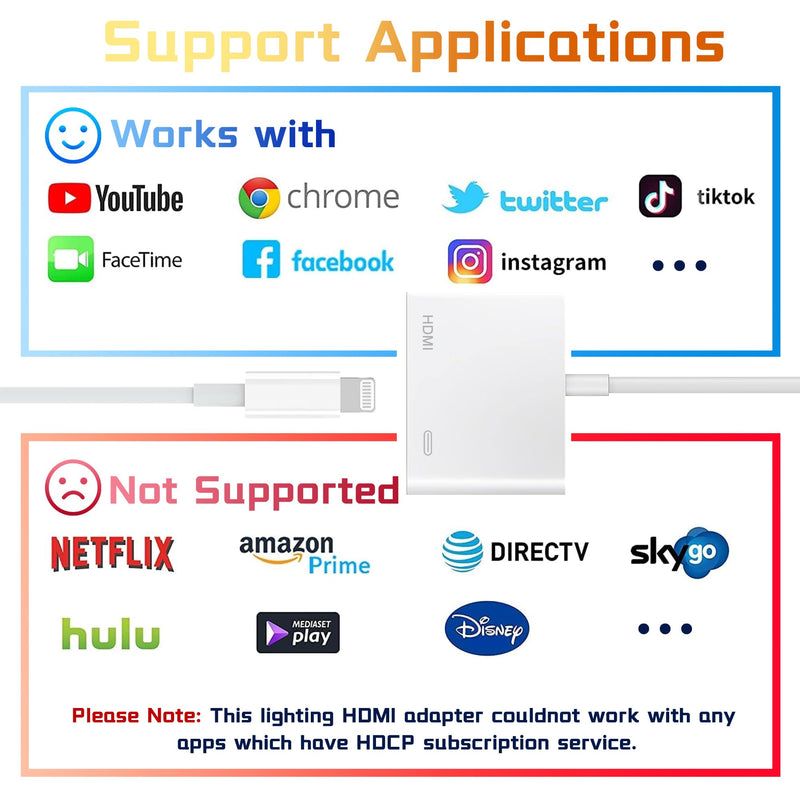 Lightning to HDMI Adapter [Apple MFi Certified], Lightning Digital AV Adapter 1080P Sync Screen Cable with Charging Port Compatible with iPhone/iPad on HDTV/Projector/Monitor No Power Needed HDMI Adapter White