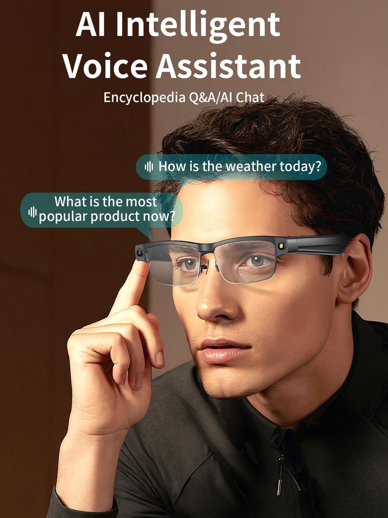 Smart Glasses Camera Recording Video Voice 4K 8MP Camera Photo AI Chat Translation Open Ear Audio Music Dual Microphone Sport Bluetooth Glasses for Men Women Clear Black