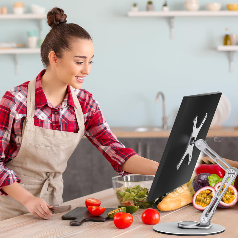 [AUSTRALIA] - Swivel and Tilt Stand for Echo Show 15, Vesa Monitor Stand, Three-Hinge Adjustable Angle and Height with 360° Rotation Base, Supports Switching Between Landscape and Portrait Screens(White) White 