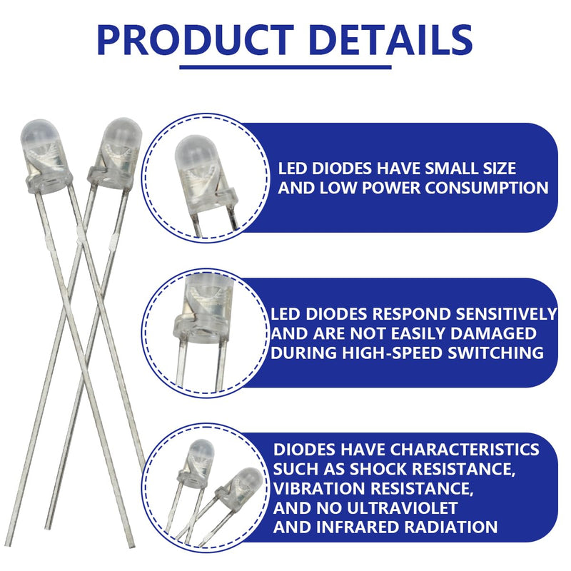 Innfeeltech 100 x 3 mm White LED Diode Lights DC 2.7 V ~ 3.4 V 20 mA 3 mm Electronic Emitting Components Light Emitting Diodes LEDs Bulb 3mm