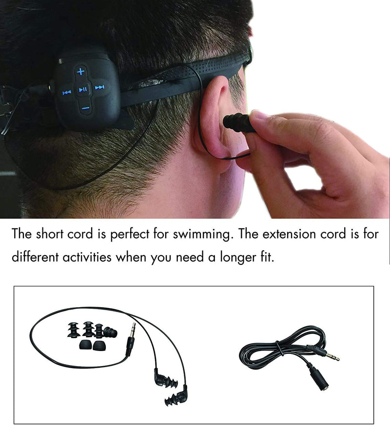Waterproof MP3 Player for Swimming and Running, Underwater Headphones with Short Cord, Shuffle Feature Black
