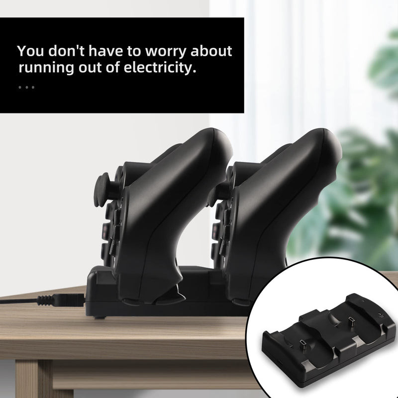 PS3 Controller Charger Station, Charging Dock for Sony Playstation 3 Original Wireless Dual Controller and Move Controller with LED Light Indicator and Charging Cable