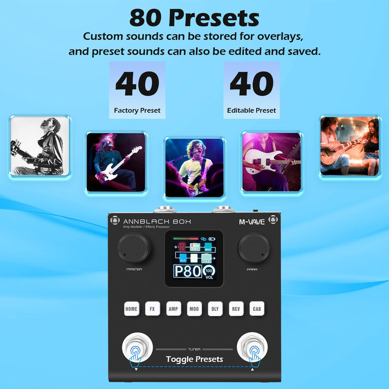 M-VAVE ANN Black Pedal Box Multi Effects Guitar Base Pedal - 80 Editable Presets With APP Create Your Paremeters Build in Battery ANN Blackbox