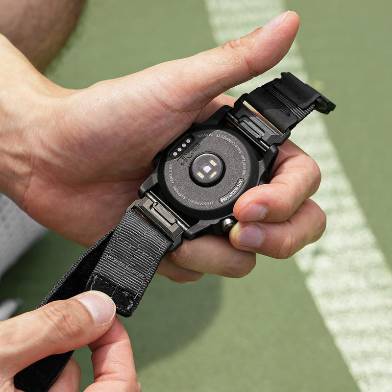 bitplay QuickFit Watch Band 22mm / 26mm – Magnetic Fidlock Buckle, Quick Releaase, Compatible with Garmin Forerunner, Fenix, Instinct, Quatix Series, Reinforced Nylon & Hypalon Strap Dark Black