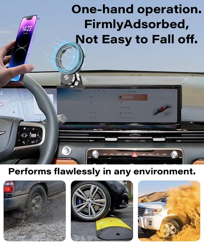Car Phone Holder for 2025 2026 Genesis GV70/GV80/G80 Magnetic Accessories | 27-in Screen MagSafe Magnetic Cell Phone Mount, 360° Rotatable 3D Fit Navigation Clip-On Cradle, will Not Block Air Vents fit for 2025 2026 Genesis GV70/GV80/G80(27 Inch)