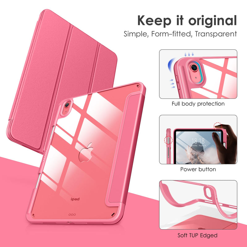 DTTOCASE for iPad 10th Generation Case 2022, 10.9 Inch Case with Clear Transparent Back and TPU Shockproof Frame Cover [Built-in Pencil Holder, Support Auto Sleep/Wake] -Watermelon Watermelon