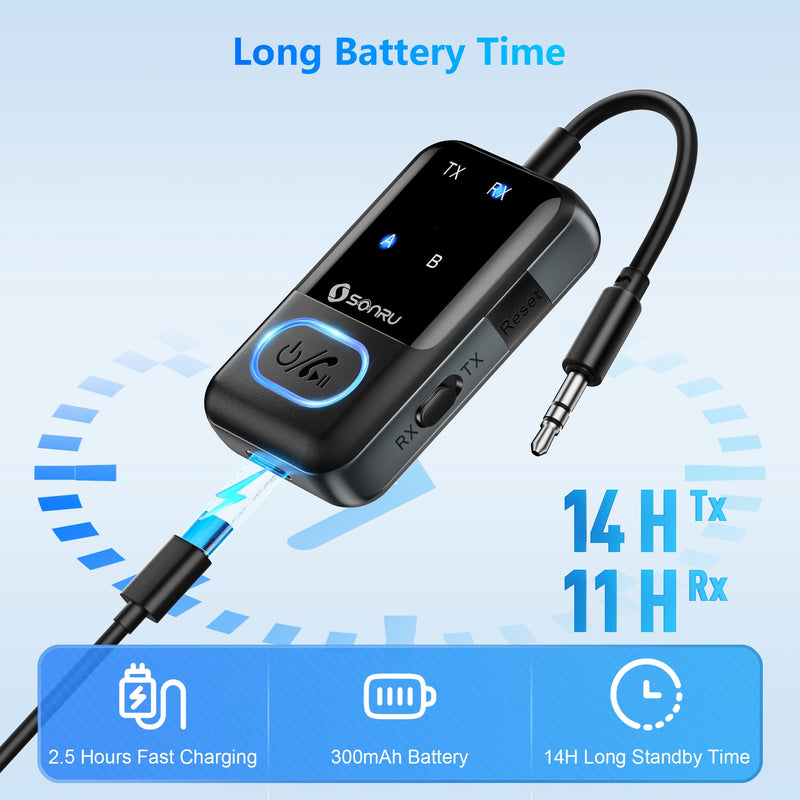 Bluetooth 5.3 Transmitter Adapter for Airplane 2-in-1 Wireless Bluetooth Audio Transmitter Receiver for 3.5mm Aux Jacks on Flight/TV/Gym Equipment, for up to 2 Wireless Headphones, Cell Phones Black1