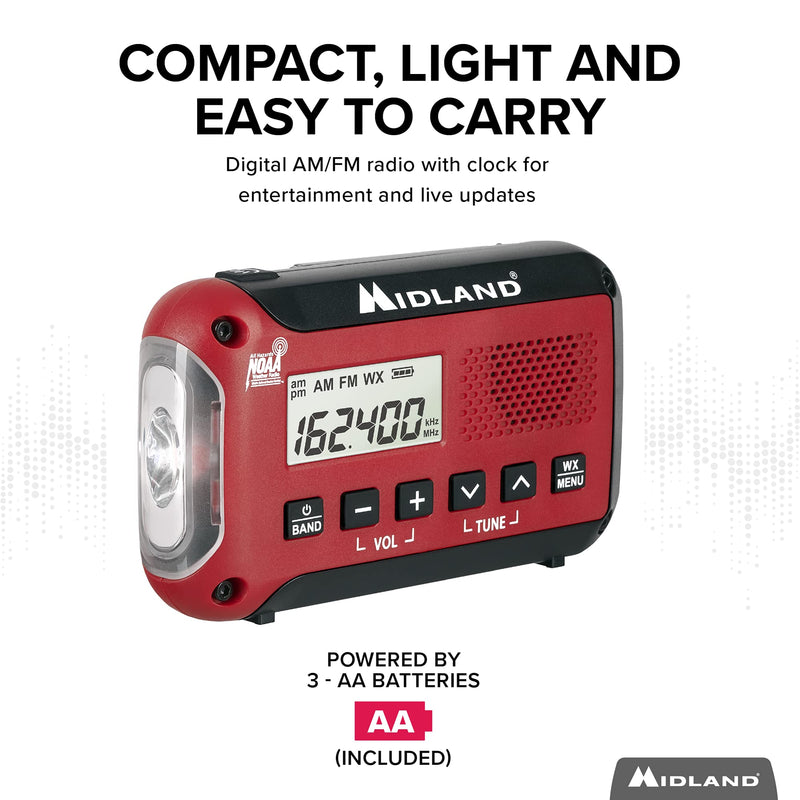 Midland® - ER10VP Weather Radio with Flashlight & Emergency Alert - AM/FM Radio - Compact and Easy to Carry - SOS Strobe Signal and Headphone Jack
