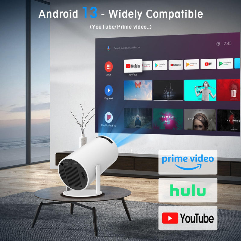 [AUSTRALIA] - Mini Projector, Support 4K 1080P Portable Projector with Dual Band WIFI 6, Bluetooth 5.2, 180° Rotatable, Auto Keystone Correction,35"-130" Screen Video Projector(L) L 