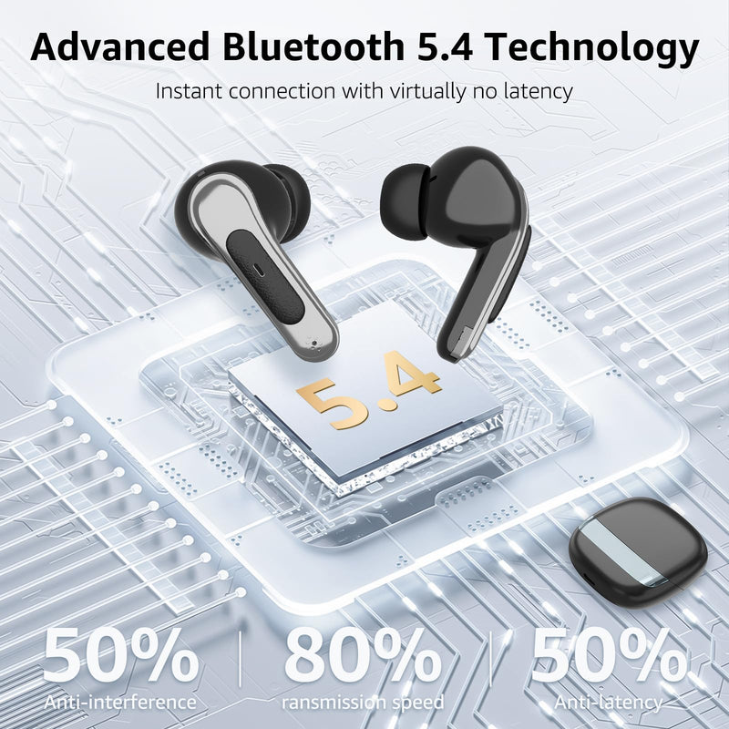 Wireless Bluetooth 5.4 Earbuds with LED Smart Display, ENC Noise Reduction,Touch Control, 13MM Driver, Deep Bass, for iPhone Samsung Google Pixel Android Phones Tablets