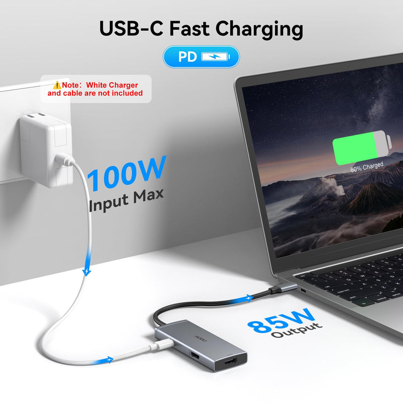 Docking Station to Dual HDMI Monitors Adapter, USB C Hub Dual HDMI Monitors for Laptops, USB C Adapter with Dual HDMI 4K@60Hz, 3 USB Port,PD, Compatible for HP Elitebook, Dell XPS 13/15, etc 6 Port 2HDMI