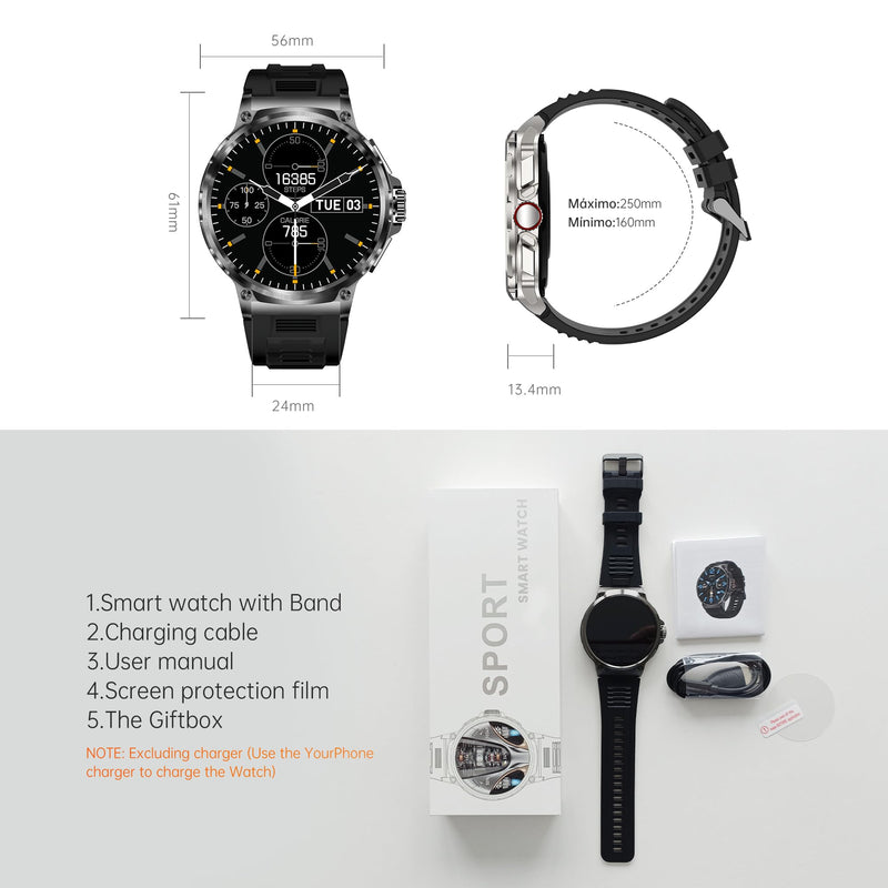 Smart Watch for Men 1.85" Big Screen Sport Fitness Tracker (Black) | IP67 Waterproof, 710mAh Large Battery, Bluetooth Call, Heart Rate, Outdoor Step Tracker Watch Compatible for iPhone Android Black