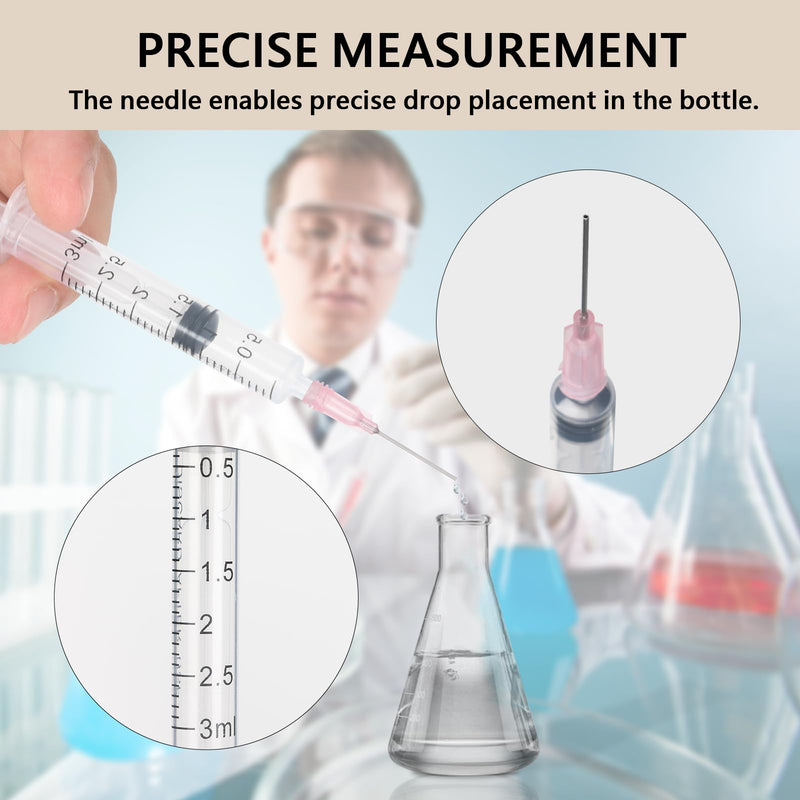 20 Pieces Colostrum Syringe 3 ml Set with Needle, Plastic Syringes of Liquids, Scientific Syringes with Caps for Laboratories, Plant Watering, Refilling and Measuring Liquids