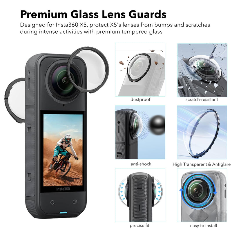 [AUSTRALIA] - Essential Accessories with Portable Mini Carrying Case for Insta360 X5, Premium Lens Guards, Rubber Lens Cap, Silicone Sleeve Protective Case, Screen Protectors Compatible with Insta 360 X5 Accessory Kit -2 