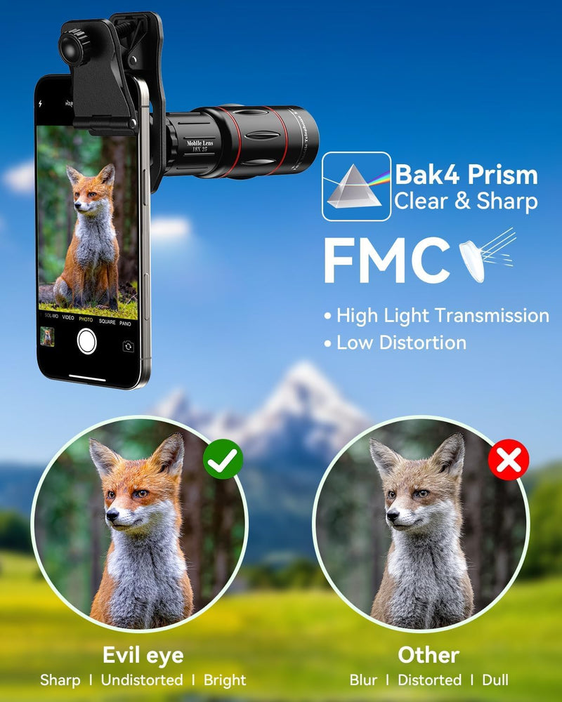 Evil eye 18X Telephoto Lens, Hight Power Telephoto Phone Lens with Tripod, Mobile Cell Lens Attachment for Android & iPhone, Samsung and Most Smartphone