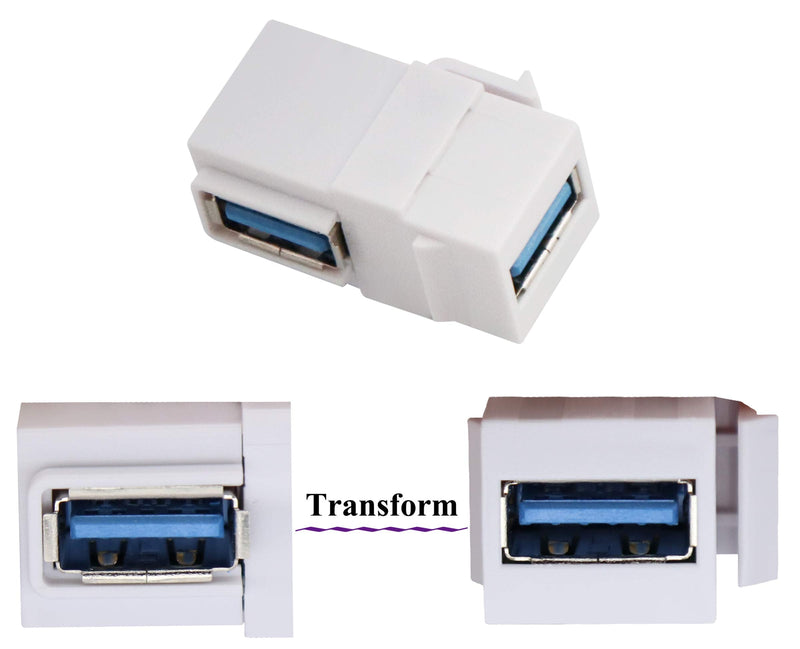 AAOTOKK 90 Degree USB Keystone Coupler Right Angle USB 3.0 A Keystone Jack Insert Female to Female Coupler Adapter for Wall Plate Outlet Panel (White/2 Pack) 2 Pack 90 Degree White