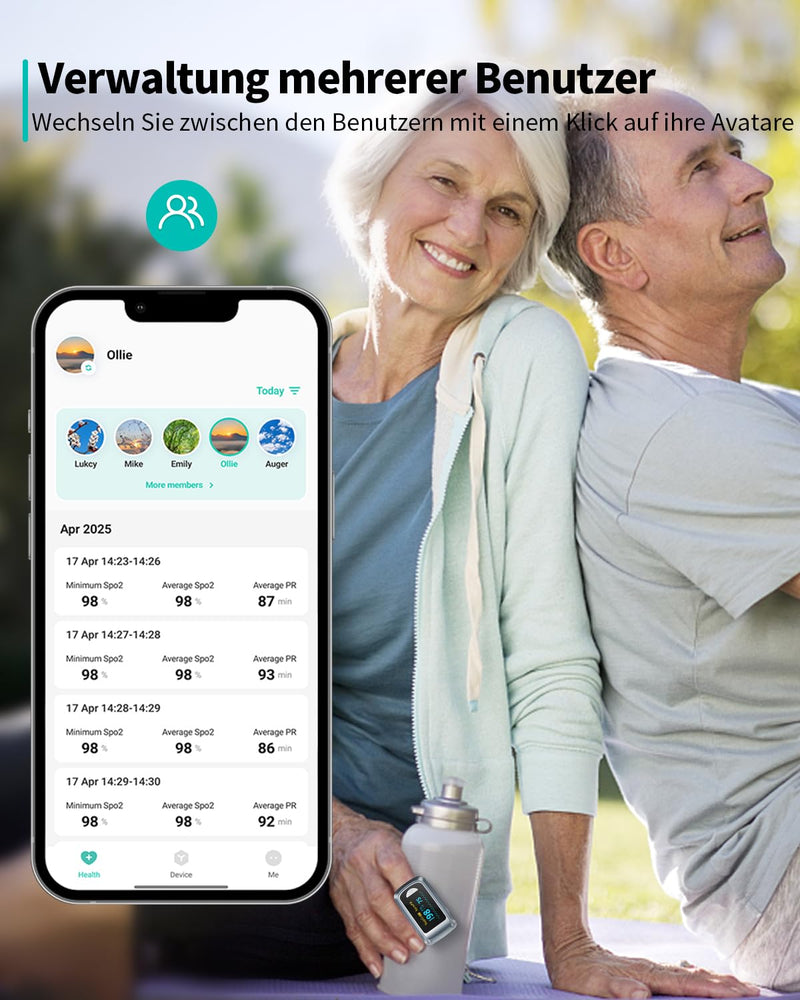 HealthTree Blood Oxygen Saturation Monitor and Heart Rate Monitor for Apple and Android with OLED Screen Included, 2 AAA Batteries and Lanyard Grey