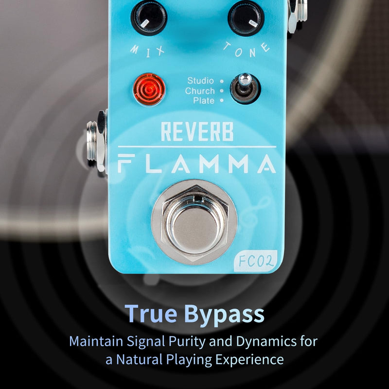 FLAMMA FC02 Mini Reverb Pedal Digital Guitar Pedal with 3 Reverb Effects Church Plate Studio True Bypass FC02 Reverb